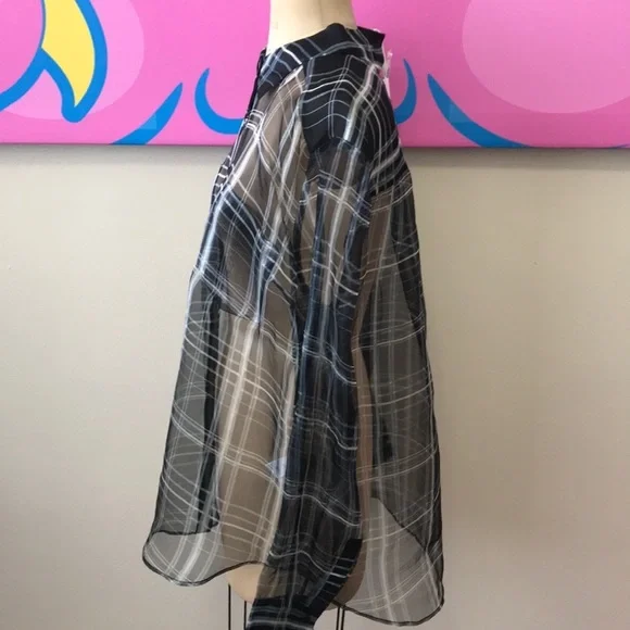 Elizabeth & James Black White Plaid Silk Top NWT - Picture 7 of 8